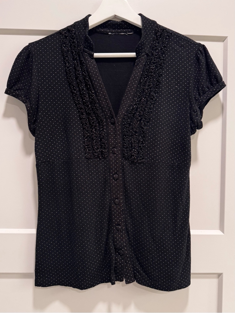 Y2K Polka Dot Button Up Cap Sleeve Blouse
